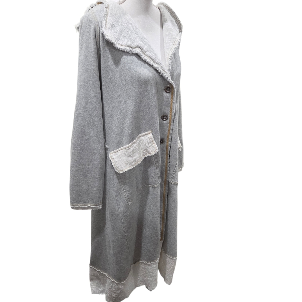 Free people Maxi Cardigan Sweatshirt Duster Jacket Grey Medium - Picture 3 of 6